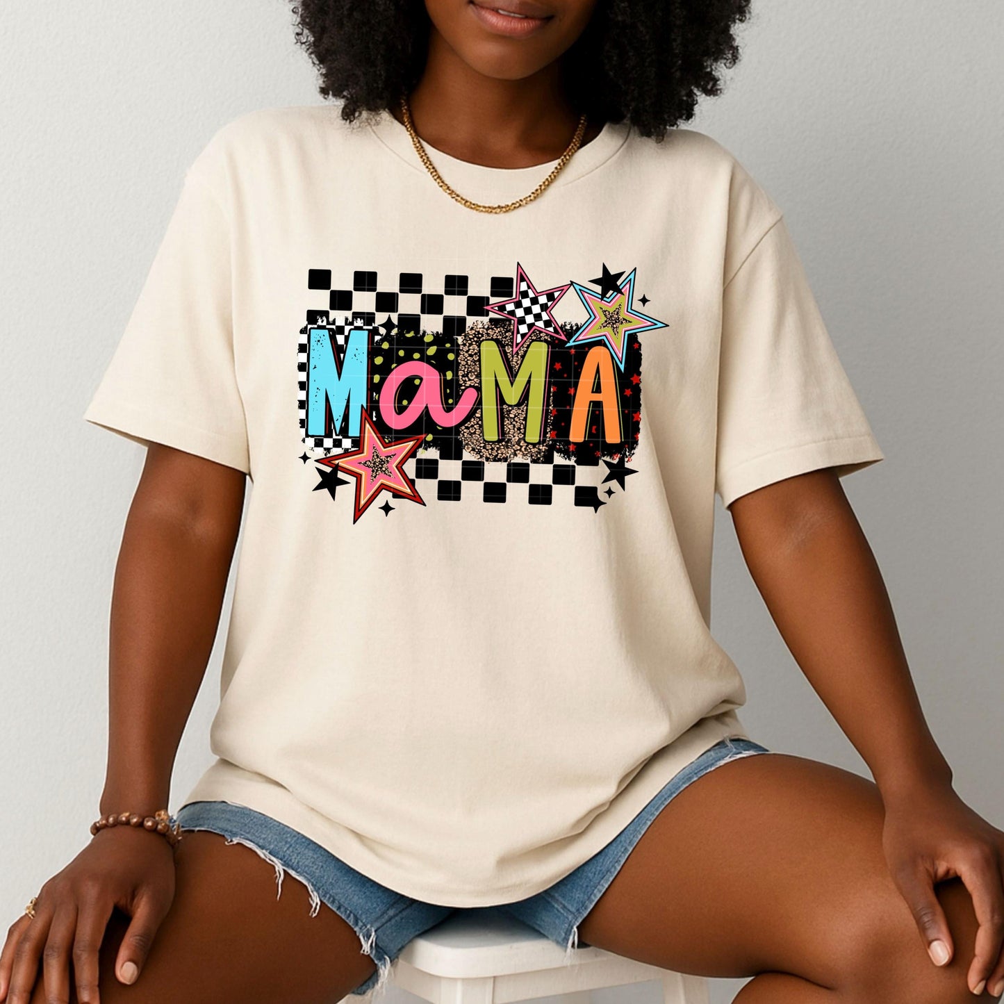 Checkered, Neon, Mama, DTF Transfer