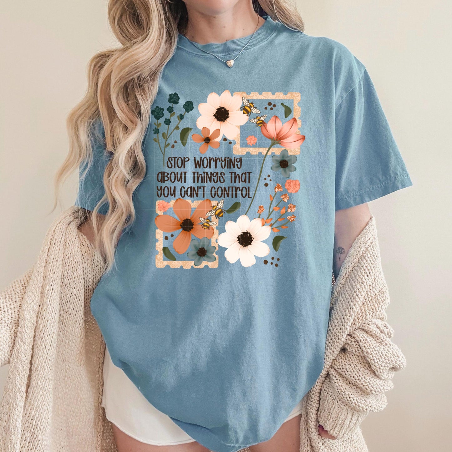 Stop Worrying, Floral, Bouquet, Boho, DTF Transfer