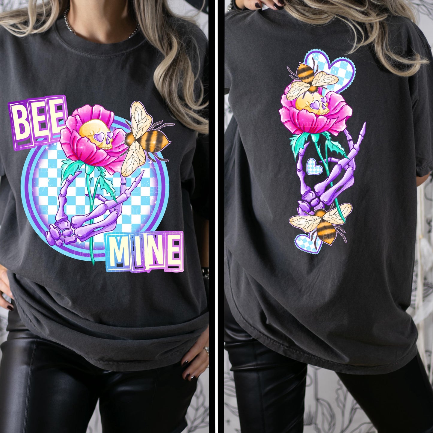 Bee Mine, Skeleton, Checkered, Valentines, DTF Transfer