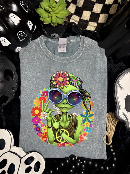 Alien, Hippie, Floral, Peace, DTF Transfer