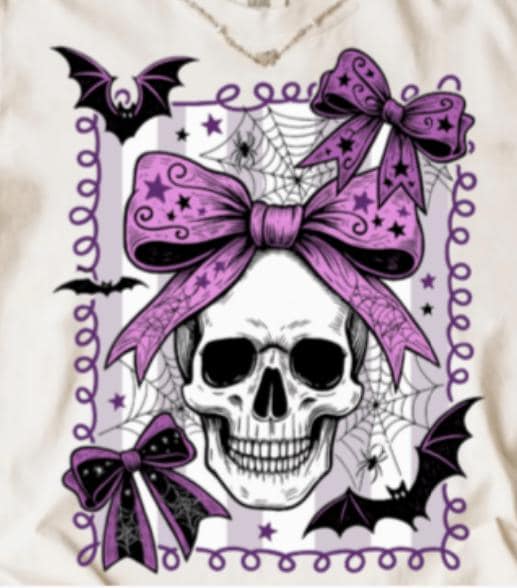 Purple, Halloween, Skeleton, Bow,  DTF Transfer