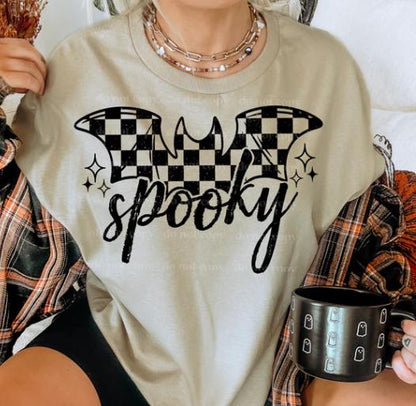 Spooky, Checkered, Bat, Halloween, DTF Transfer