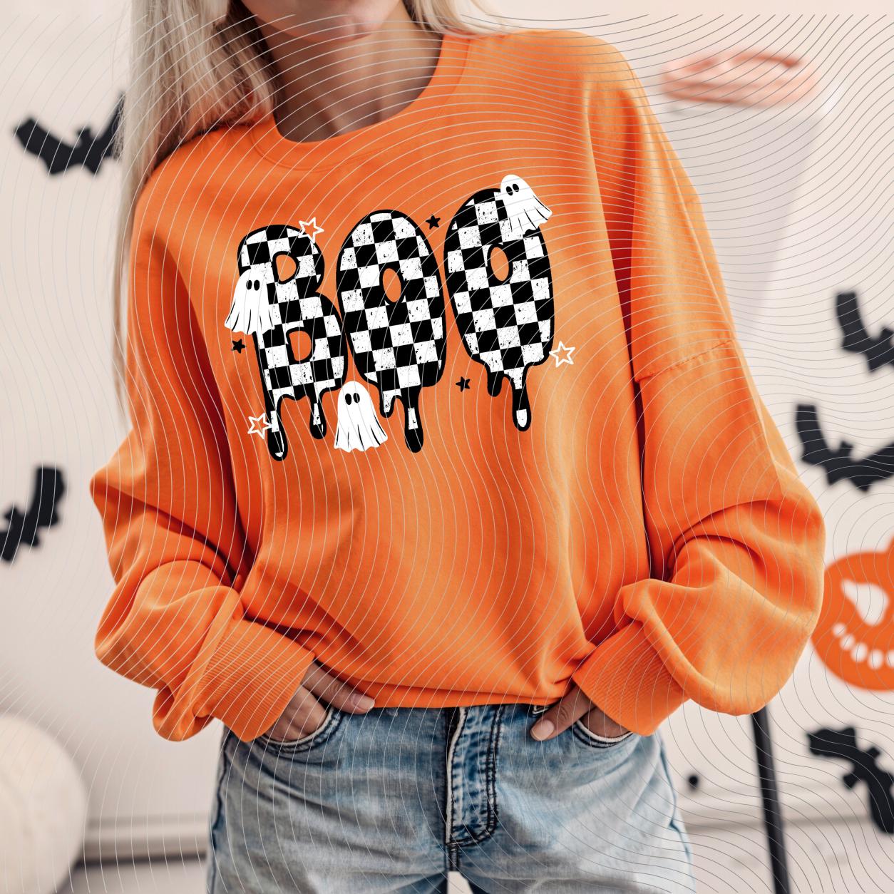 Boo, Halloween, Checkered, DTF Transfer