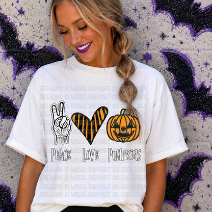 Peace, Love, Skeleton, Pumpkins, DTF Transfer
