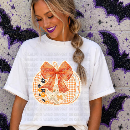 Patchwork, Fall, Pumpkin, DTF Transfer