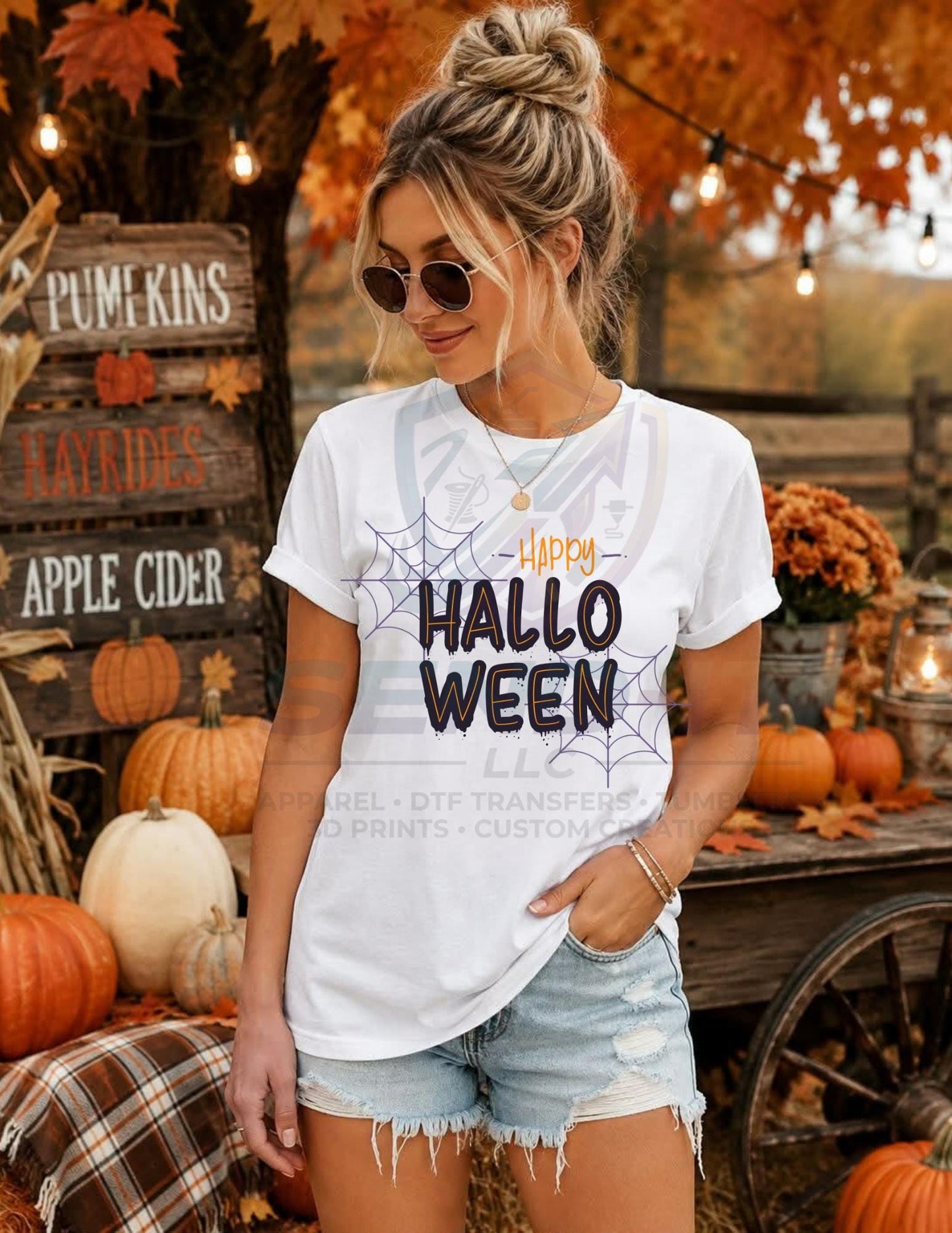 Happy, Hallo, Spiderweb, Halloween, DTF Transfer