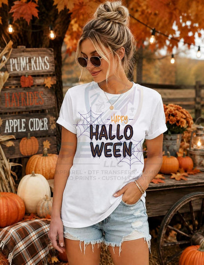 Happy, Hallo, Spiderweb, Halloween, DTF Transfer