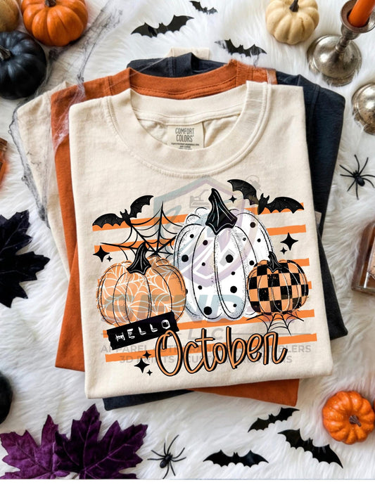 Hello, October, Halloween, Fall, DTF Transfer