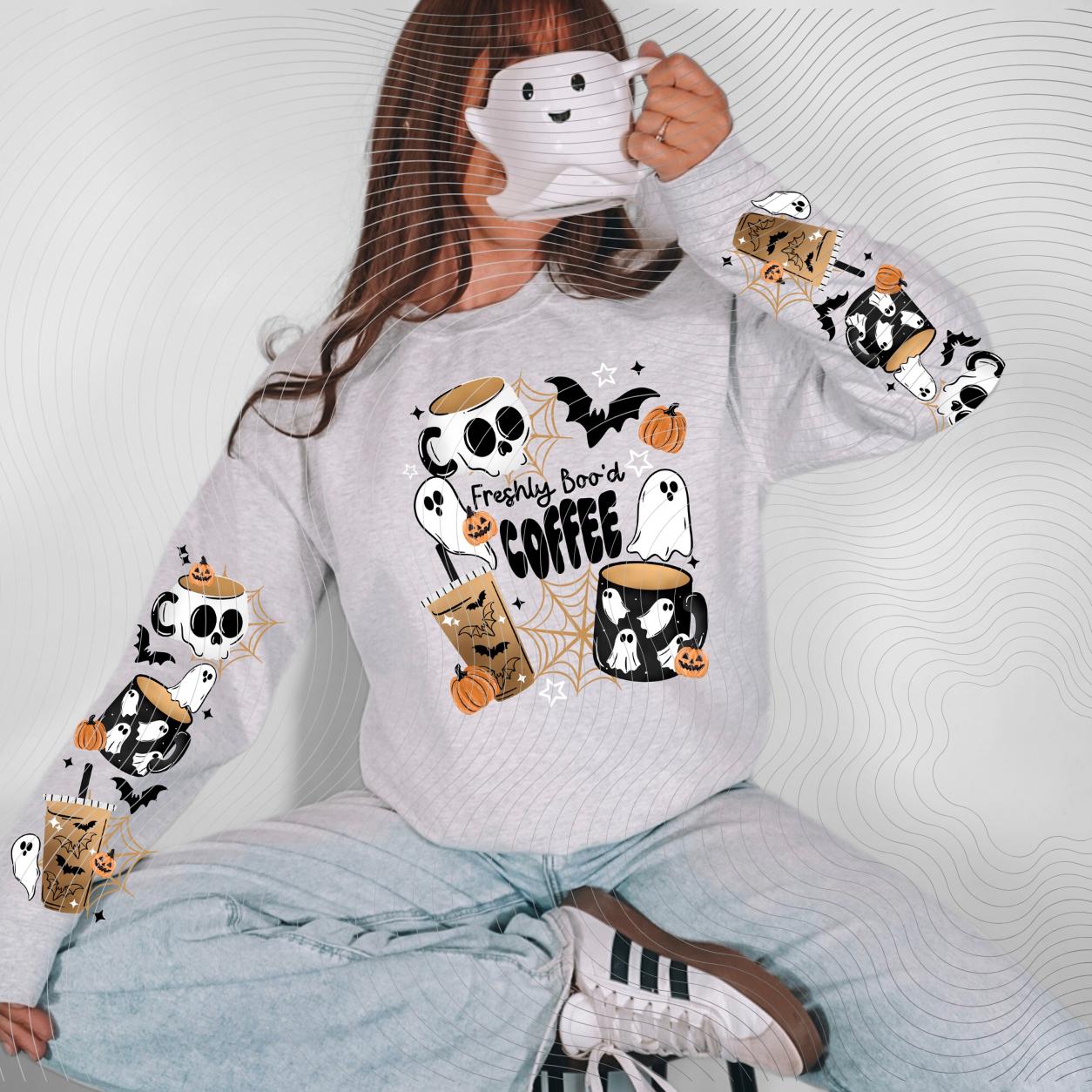 Freshly, Boo'd, Coffee, Halloween, Sleeves, DTF Transfer