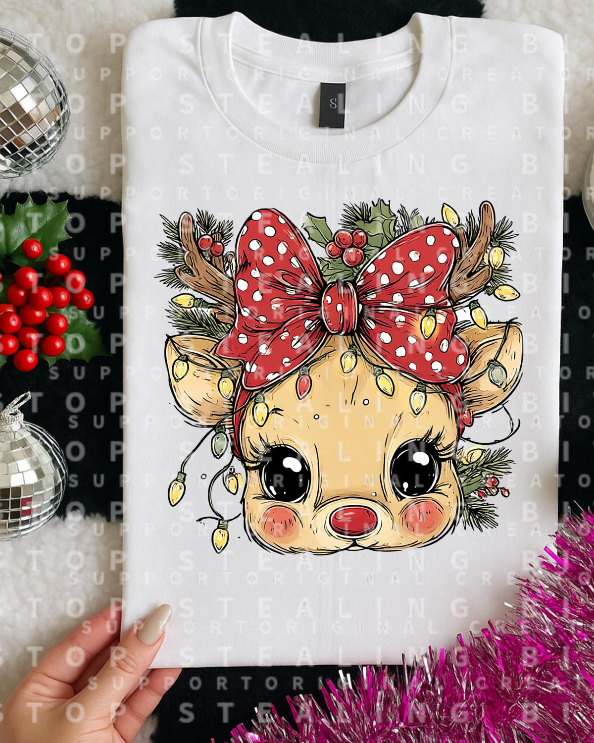 Reindeer, Bow, Christmas, DTF Transfer
