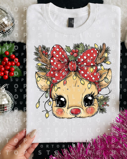 Reindeer, Bow, Christmas, DTF Transfer