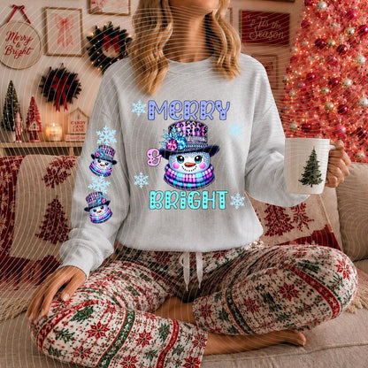 Merry, Bright, Snowman, Christmas, DTF Transfer