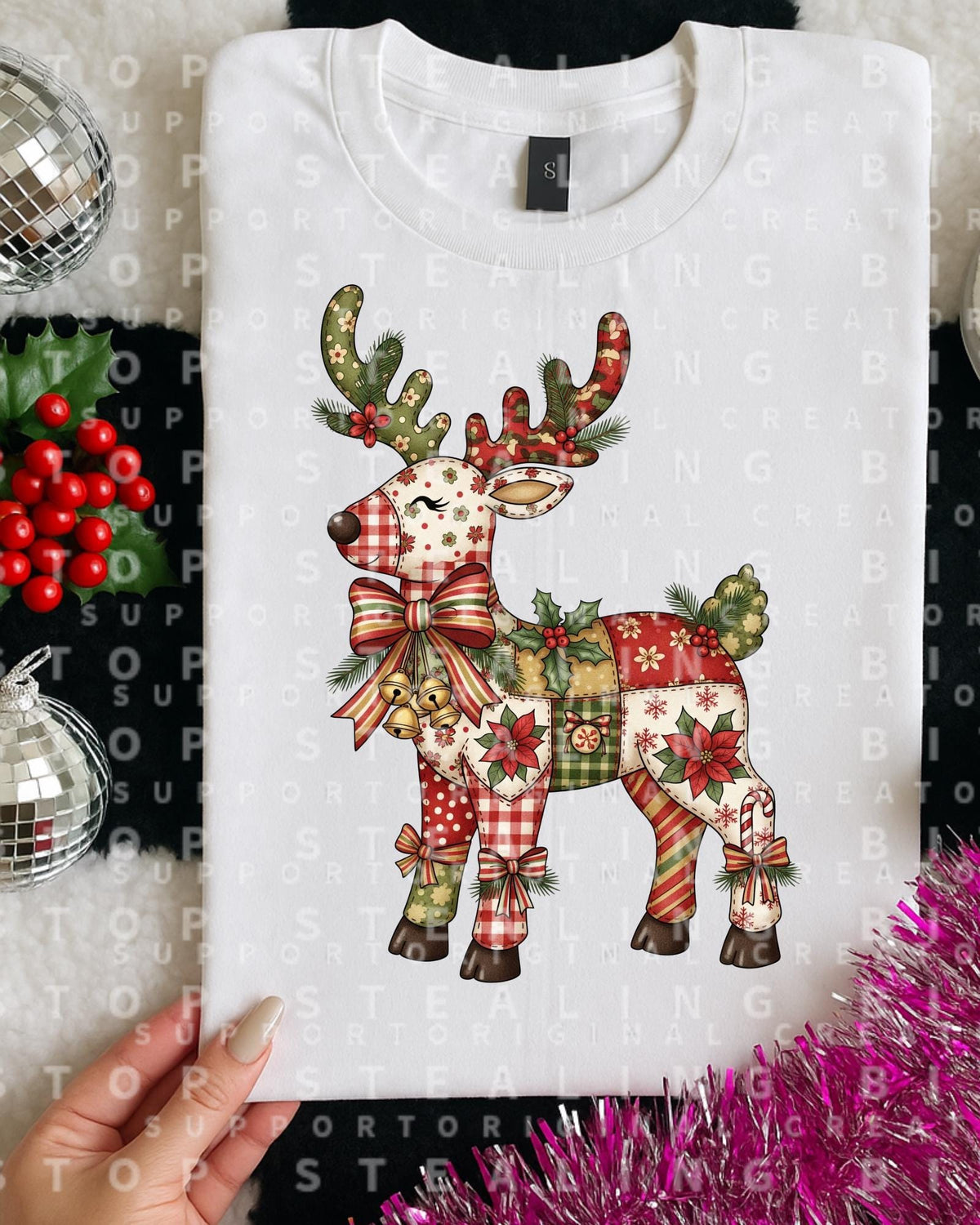 Patchwork, Reindeer, Christmas, DTF Transfer