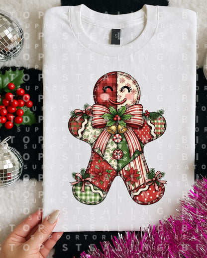Patchwork, Gingerbread, Christmas, DTF Transfer