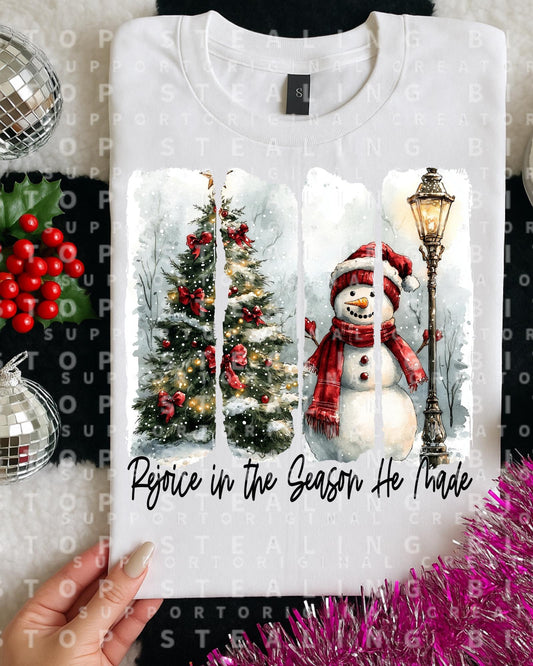 Rejoice, Season, Snowman, Christmas, DTF Transfer
