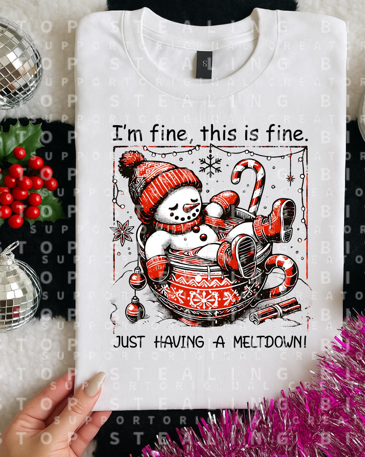 I'm Fine, Snowman, Christmas, DTF Transfer