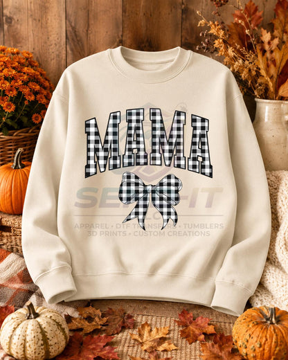 Mama, Checkered, Bow, DTF Transfer