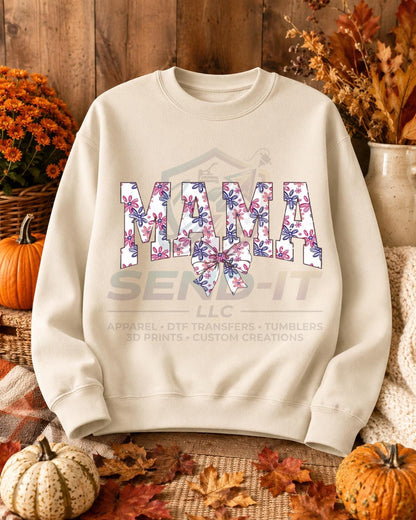 Mama, Flowers, Bow, DTF Transfer