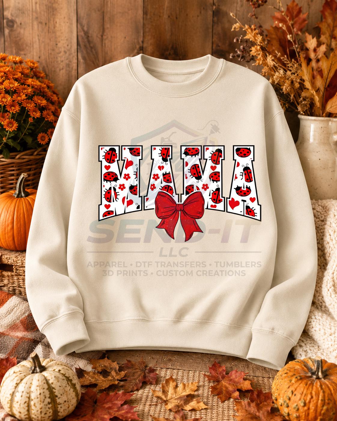 Mama, Ladybug, Bow, DTF Transfer