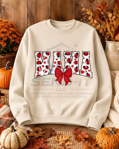 Mama, Ladybug, Bow, DTF Transfer