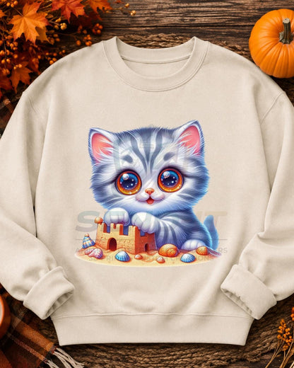 Cat, Sand Castle, DTF Transfer