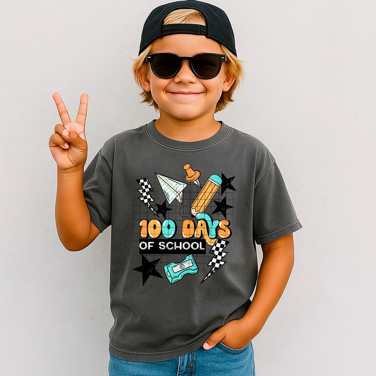 100 Days, School, Checkered, DTF Transfer