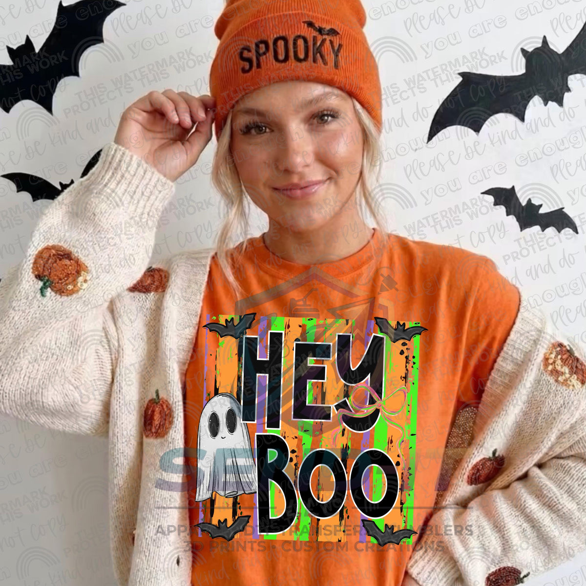 Hey Boo, Halloween, Ghost, DTF Transfer