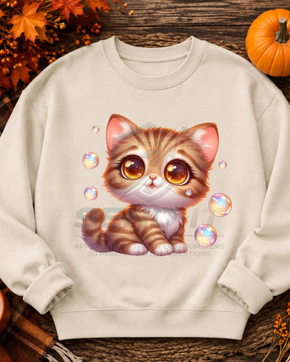 Cat, Bubbles, DTF Transfer