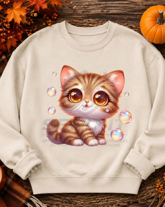 Cat, Bubbles, DTF Transfer