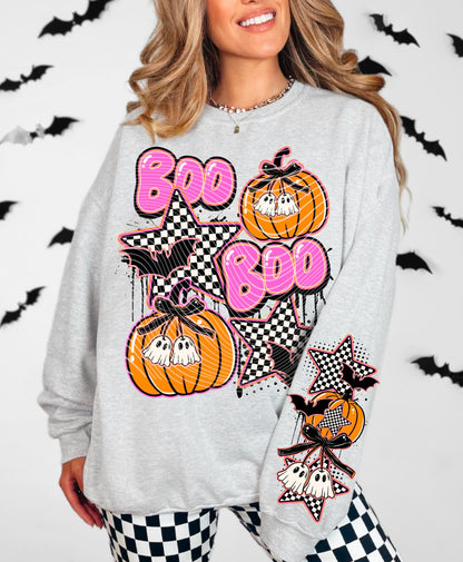 Checkered, Boo, Pumpkin, Halloween, DTF Transfer