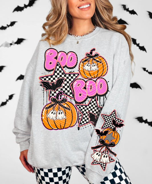 Checkered, Boo, Pumpkin, Halloween, DTF Transfer